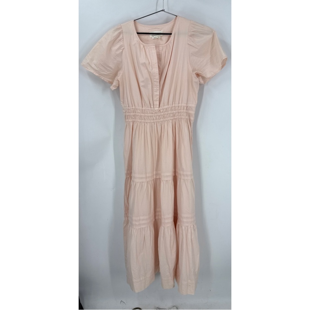 By Anthropologie Somerset short sleeve elastic waist tiered peach maxi Dress M